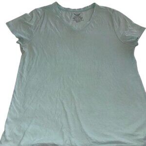 Faded Glory Mint Green V-Neck T-Shirt XL 16-18 100% Cotton Casual Short Sleeve T